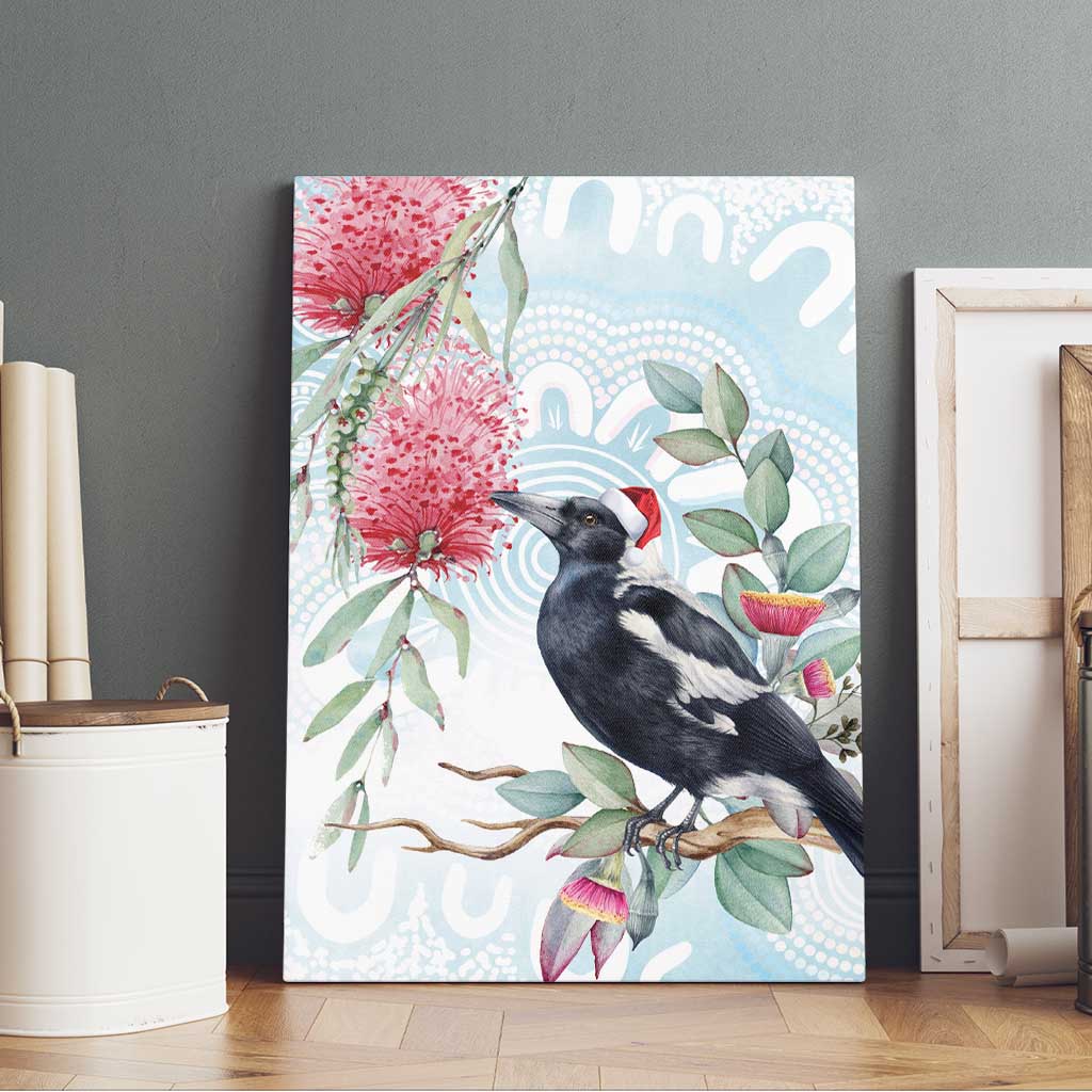 Australia Magpie Christmas Canvas Wall Art Eucalyptus Aboriginal Watercolor Stylized - Aussie Hoodie