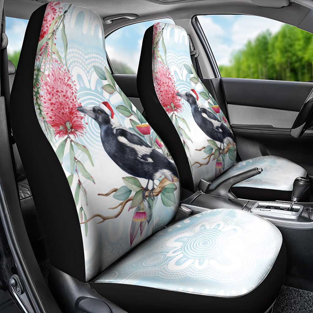 Australia Magpie Christmas Car Seat Cover Eucalyptus Aboriginal Watercolor Stylized - Aussie Hoodie