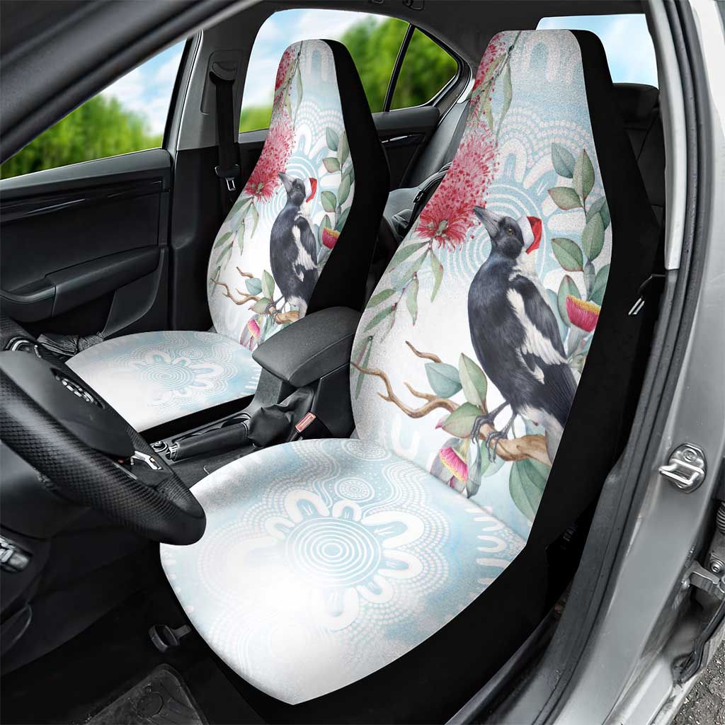 Australia Magpie Christmas Car Seat Cover Eucalyptus Aboriginal Watercolor Stylized - Aussie Hoodie