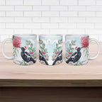 Australia Magpie Christmas Ceramic Mug Eucalyptus Aboriginal Watercolor Stylized - Aussie Hoodie