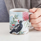Australia Magpie Christmas Ceramic Mug Eucalyptus Aboriginal Watercolor Stylized - Aussie Hoodie