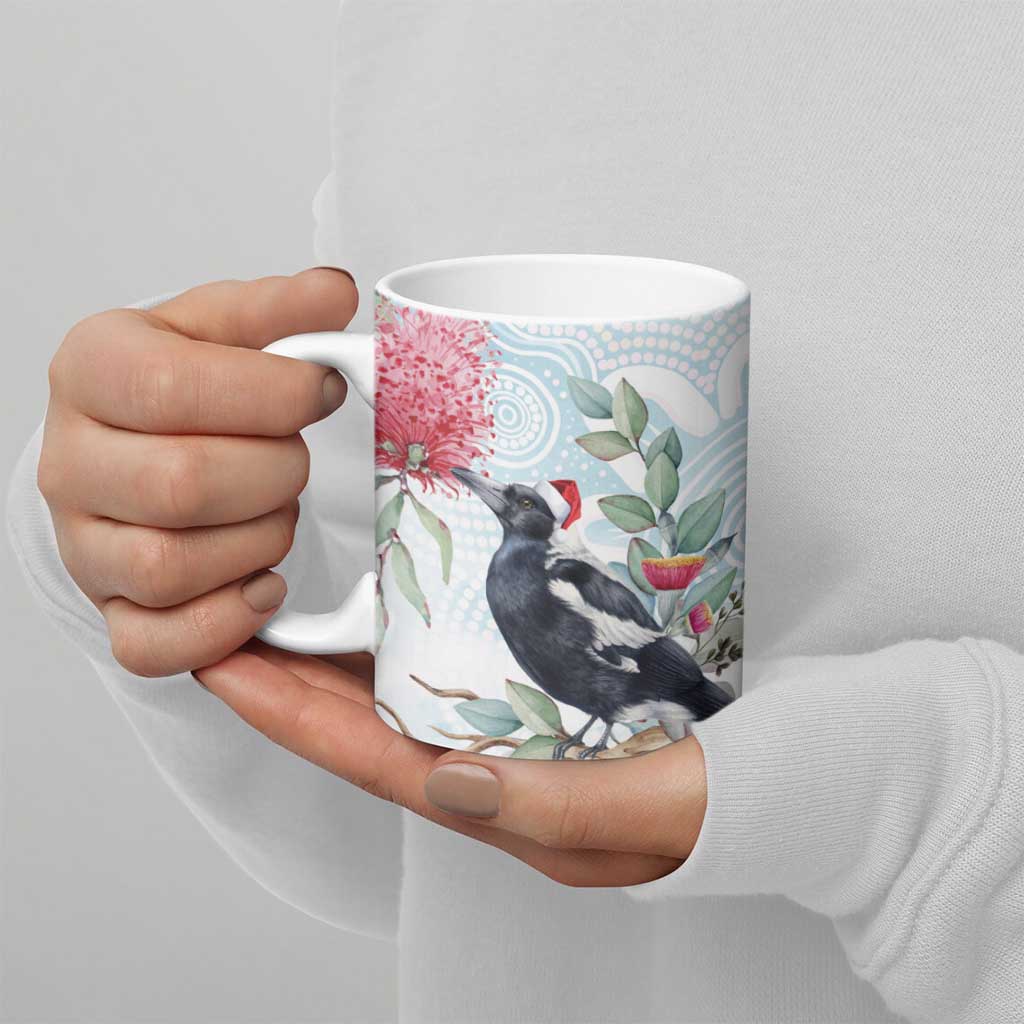 Australia Magpie Christmas Ceramic Mug Eucalyptus Aboriginal Watercolor Stylized - Aussie Hoodie