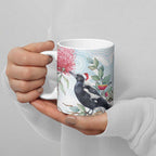 Australia Magpie Christmas Ceramic Mug Eucalyptus Aboriginal Watercolor Stylized - Aussie Hoodie