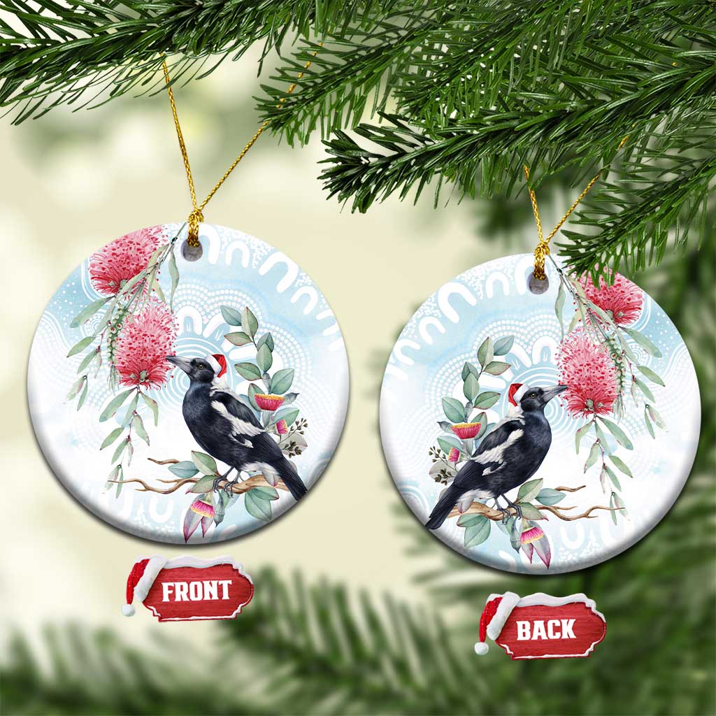 Australia Magpie Christmas Ceramic Ornament Eucalyptus Aboriginal Watercolor Stylized - Aussie Hoodie