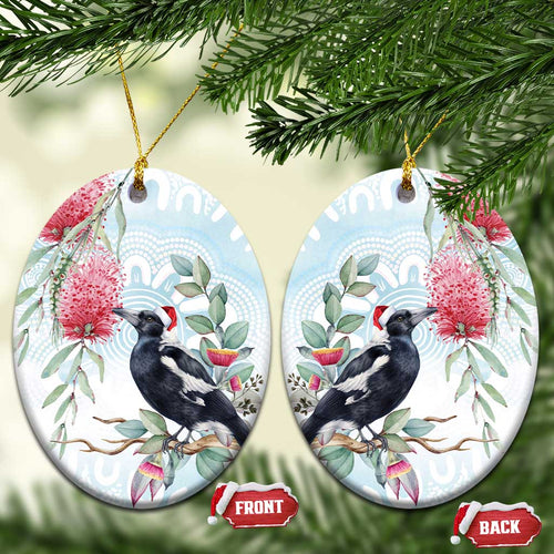 Australia Magpie Christmas Ceramic Ornament Eucalyptus Aboriginal Watercolor Stylized - Aussie Hoodie