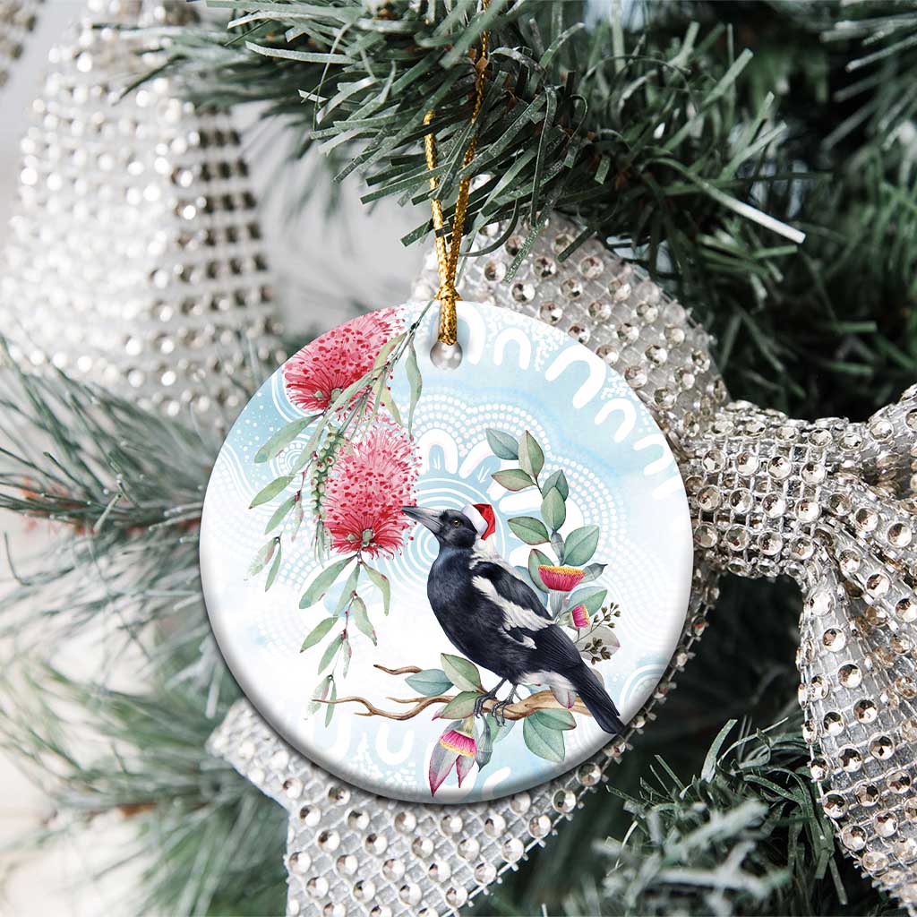 Australia Magpie Christmas Ceramic Ornament Eucalyptus Aboriginal Watercolor Stylized - Aussie Hoodie
