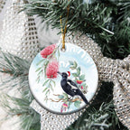Australia Magpie Christmas Ceramic Ornament Eucalyptus Aboriginal Watercolor Stylized - Aussie Hoodie