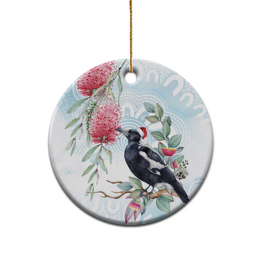 Australia Magpie Christmas Ceramic Ornament Eucalyptus Aboriginal Watercolor Stylized - Aussie Hoodie