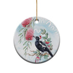 Australia Magpie Christmas Ceramic Ornament Eucalyptus Aboriginal Watercolor Stylized - Aussie Hoodie