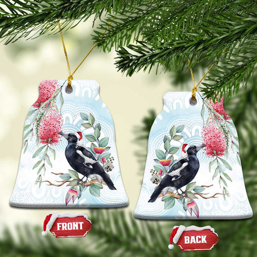 Australia Magpie Christmas Ceramic Ornament Eucalyptus Aboriginal Watercolor Stylized - Aussie Hoodie