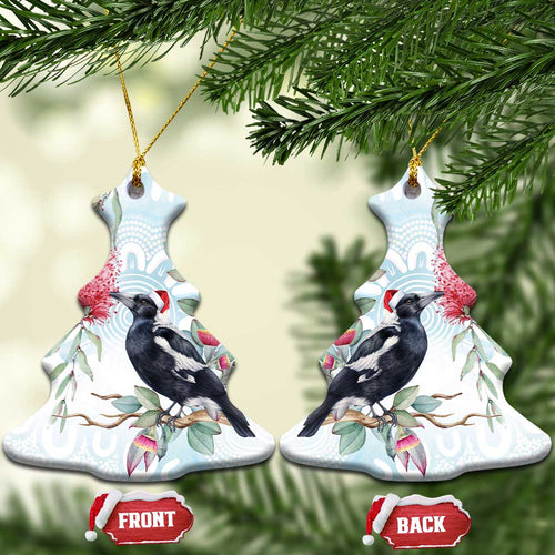 Australia Magpie Christmas Ceramic Ornament Eucalyptus Aboriginal Watercolor Stylized - Aussie Hoodie