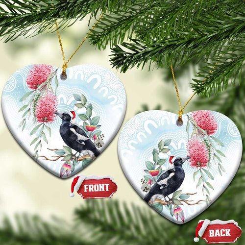 Australia Magpie Christmas Ceramic Ornament Eucalyptus Aboriginal Watercolor Stylized - Aussie Hoodie