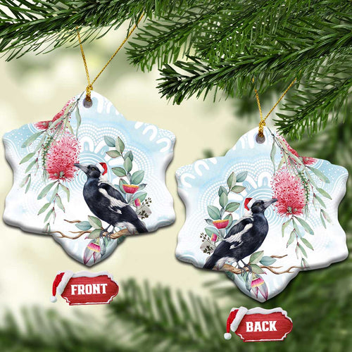 Australia Magpie Christmas Ceramic Ornament Eucalyptus Aboriginal Watercolor Stylized - Aussie Hoodie