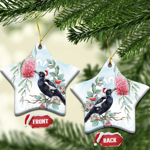 Australia Magpie Christmas Ceramic Ornament Eucalyptus Aboriginal Watercolor Stylized - Aussie Hoodie