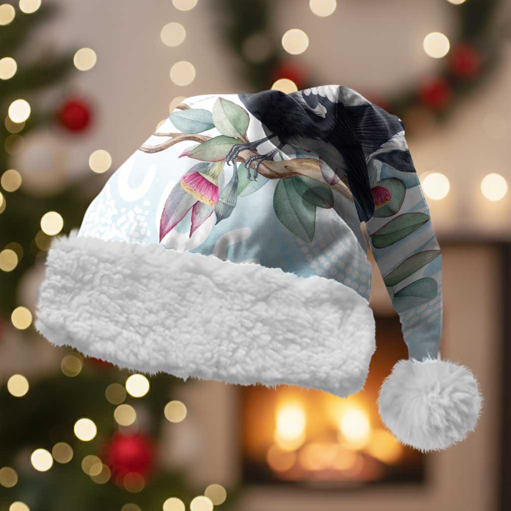 Australia Magpie Christmas Santa Hat Eucalyptus Aboriginal Watercolor Stylized - Aussie Hoodie