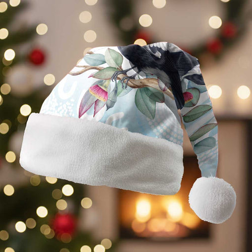 Australia Magpie Christmas Santa Hat Eucalyptus Aboriginal Watercolor Stylized - Aussie Hoodie