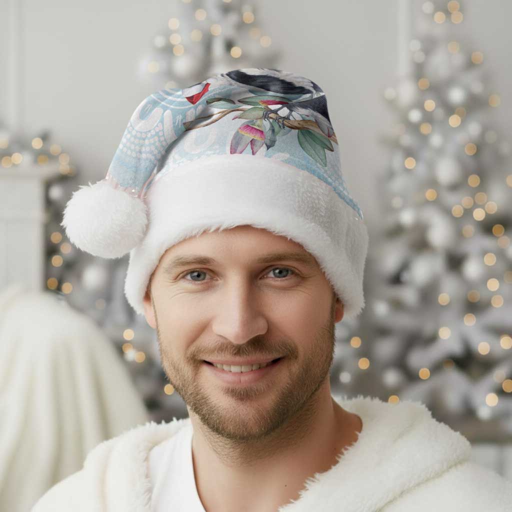 Australia Magpie Christmas Santa Hat Eucalyptus Aboriginal Watercolor Stylized - Aussie Hoodie