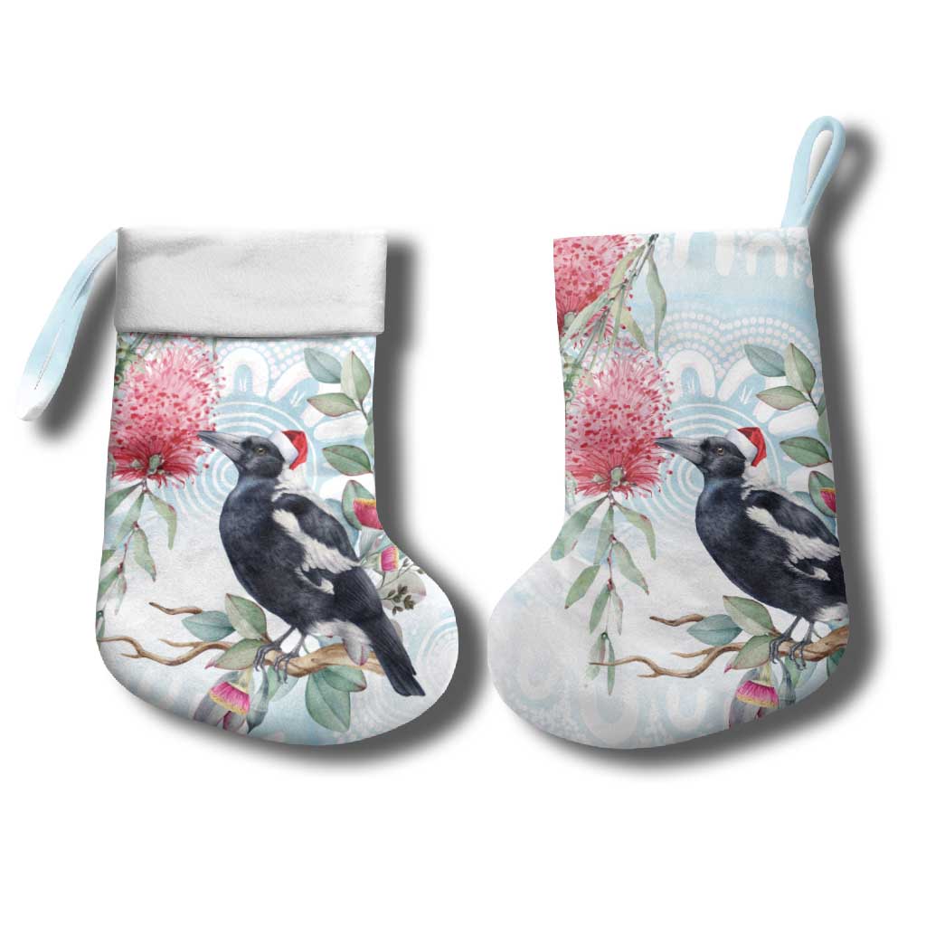 Australia Magpie Christmas Stocking Eucalyptus Aboriginal Watercolor Stylized - Aussie Hoodie