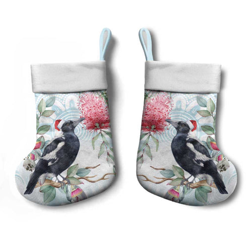 Australia Magpie Christmas Stocking Eucalyptus Aboriginal Watercolor Stylized - Aussie Hoodie