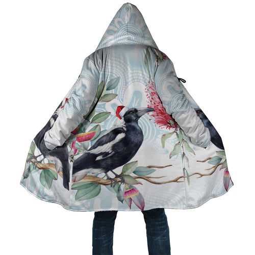Australia Magpie Christmas Cloak Eucalyptus Aboriginal Watercolor Stylized - Aussie Hoodie