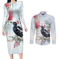 Australia Magpie Christmas Couples Matching Long Sleeve Bodycon Dress and Long Sleeve Button Shirt Eucalyptus Aboriginal Watercolor Stylized - Aussie Hoodie