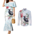 Australia Magpie Christmas Couples Matching Mermaid Dress and Long Sleeve Button Shirt Eucalyptus Aboriginal Watercolor Stylized - Aussie Hoodie