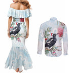 Australia Magpie Christmas Couples Matching Mermaid Dress and Long Sleeve Button Shirt Eucalyptus Aboriginal Watercolor Stylized - Aussie Hoodie