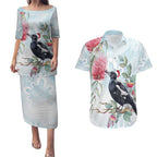 Australia Magpie Christmas Couples Matching Puletasi and Hawaiian Shirt Eucalyptus Aboriginal Watercolor Stylized - Aussie Hoodie
