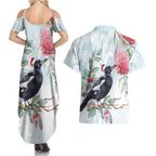 Australia Magpie Christmas Couples Matching Summer Maxi Dress and Hawaiian Shirt Eucalyptus Aboriginal Watercolor Stylized - Aussie Hoodie