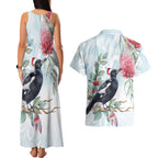 Australia Magpie Christmas Couples Matching Tank Maxi Dress and Hawaiian Shirt Eucalyptus Aboriginal Watercolor Stylized - Aussie Hoodie