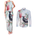 Australia Magpie Christmas Couples Matching Tank Maxi Dress and Long Sleeve Button Shirt Eucalyptus Aboriginal Watercolor Stylized - Aussie Hoodie