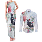 Australia Magpie Christmas Couples Matching Tank Maxi Dress and Long Sleeve Button Shirt Eucalyptus Aboriginal Watercolor Stylized - Aussie Hoodie