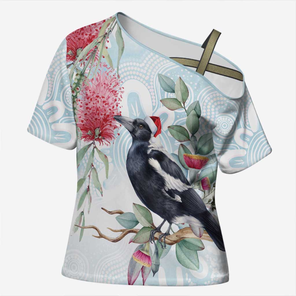 Australia Magpie Christmas Cross Shoulder Shirt Eucalyptus Aboriginal Watercolor Stylized - Aussie Hoodie