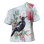 Australia Magpie Christmas Cross Shoulder Shirt Eucalyptus Aboriginal Watercolor Stylized - Aussie Hoodie