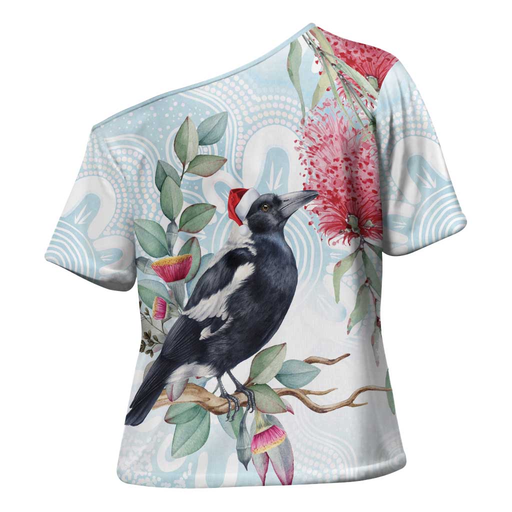 Australia Magpie Christmas Cross Shoulder Shirt Eucalyptus Aboriginal Watercolor Stylized - Aussie Hoodie