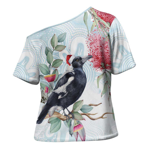 Australia Magpie Christmas Cross Shoulder Shirt Eucalyptus Aboriginal Watercolor Stylized - Aussie Hoodie