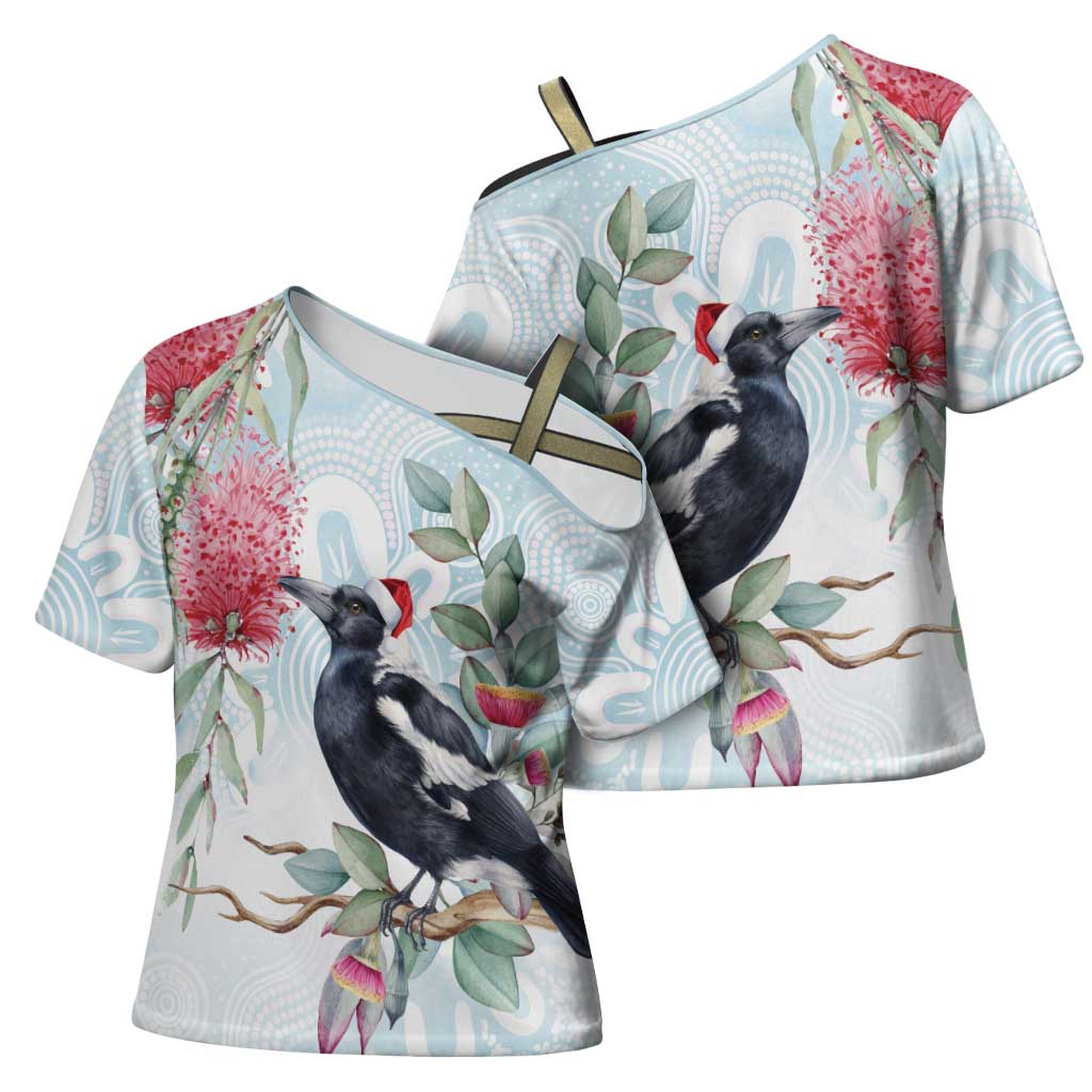 Australia Magpie Christmas Cross Shoulder Shirt Eucalyptus Aboriginal Watercolor Stylized - Aussie Hoodie