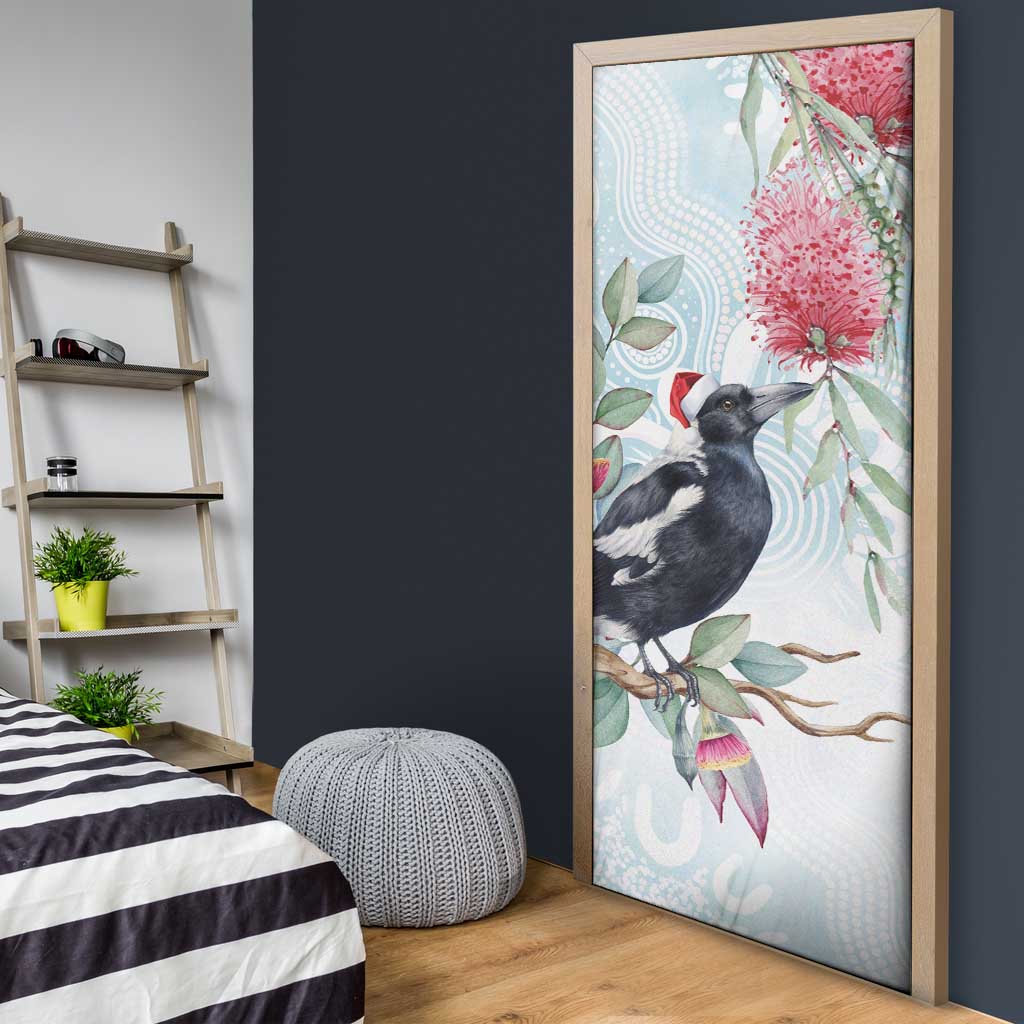 Australia Magpie Christmas Door Cover Eucalyptus Aboriginal Watercolor Stylized - Aussie Hoodie