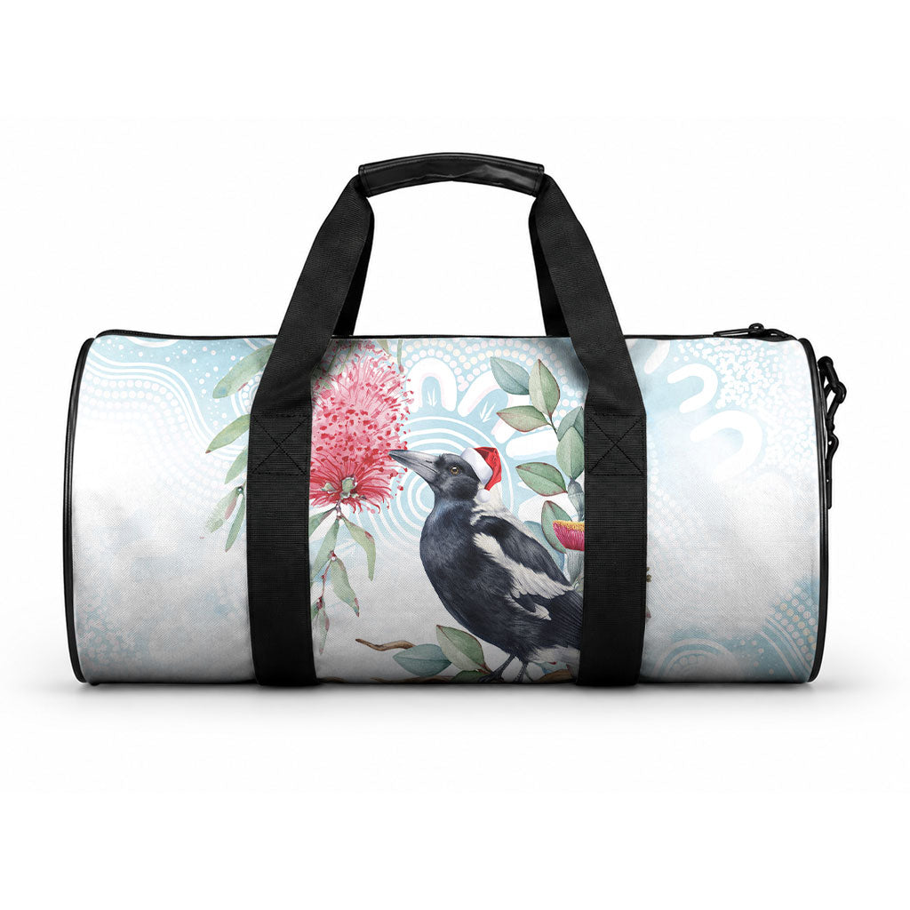 Australia Magpie Christmas Duffle Bag Eucalyptus Aboriginal Watercolor Stylized