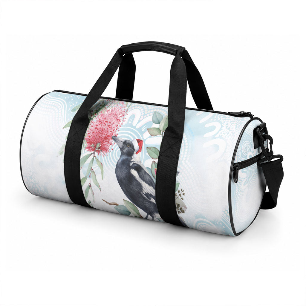 Australia Magpie Christmas Duffle Bag Eucalyptus Aboriginal Watercolor Stylized