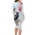 Australia Magpie Christmas Family Matching Long Sleeve Bodycon Dress and Hawaiian Shirt Eucalyptus Aboriginal Watercolor Stylized - Aussie Hoodie