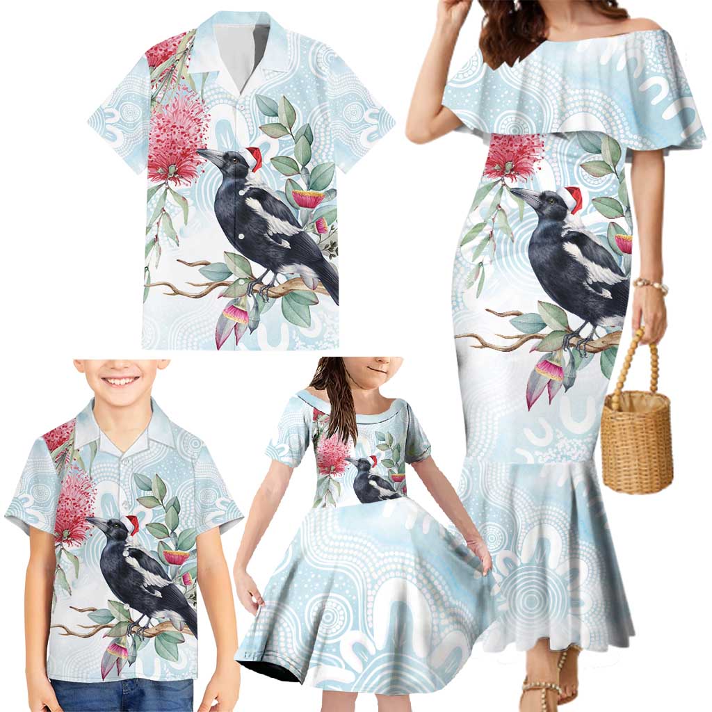 Australia Magpie Christmas Family Matching Mermaid Dress and Hawaiian Shirt Eucalyptus Aboriginal Watercolor Stylized - Aussie Hoodie
