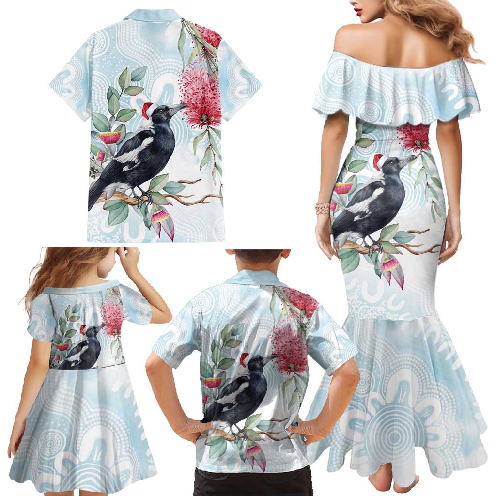 Australia Magpie Christmas Family Matching Mermaid Dress and Hawaiian Shirt Eucalyptus Aboriginal Watercolor Stylized - Aussie Hoodie