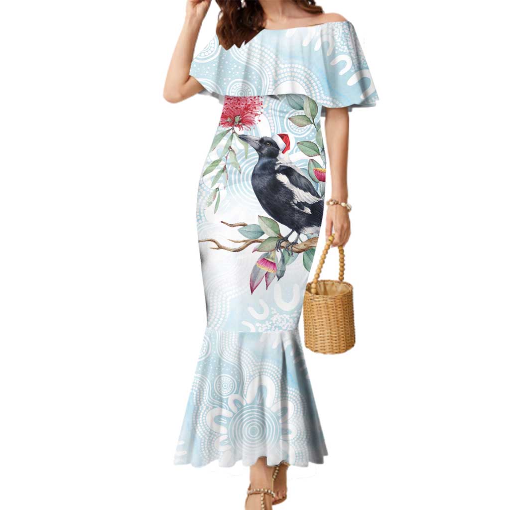 Australia Magpie Christmas Family Matching Mermaid Dress and Hawaiian Shirt Eucalyptus Aboriginal Watercolor Stylized - Aussie Hoodie