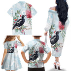 Australia Magpie Christmas Family Matching Off The Shoulder Long Sleeve Dress and Hawaiian Shirt Eucalyptus Aboriginal Watercolor Stylized - Aussie Hoodie