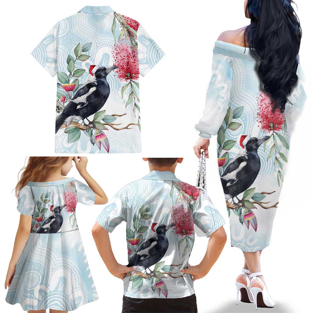 Australia Magpie Christmas Family Matching Off The Shoulder Long Sleeve Dress and Hawaiian Shirt Eucalyptus Aboriginal Watercolor Stylized - Aussie Hoodie