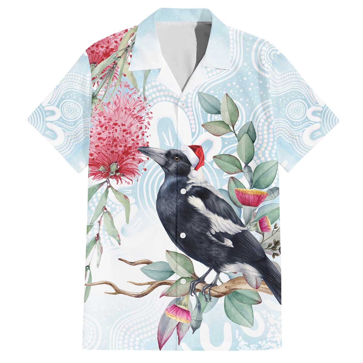 Australia Magpie Christmas Family Matching Off The Shoulder Long Sleeve Dress and Hawaiian Shirt Eucalyptus Aboriginal Watercolor Stylized - Aussie Hoodie