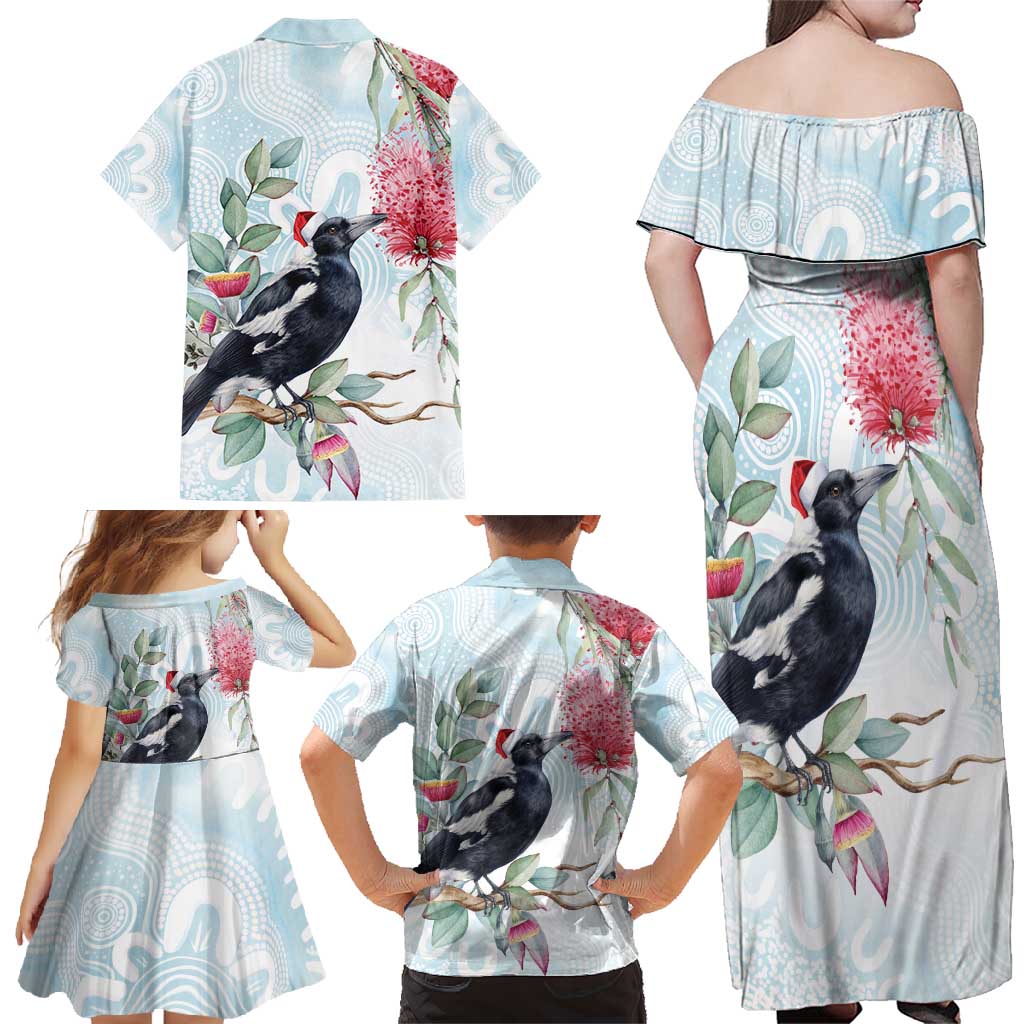 Australia Magpie Christmas Family Matching Off Shoulder Maxi Dress and Hawaiian Shirt Eucalyptus Aboriginal Watercolor Stylized - Aussie Hoodie