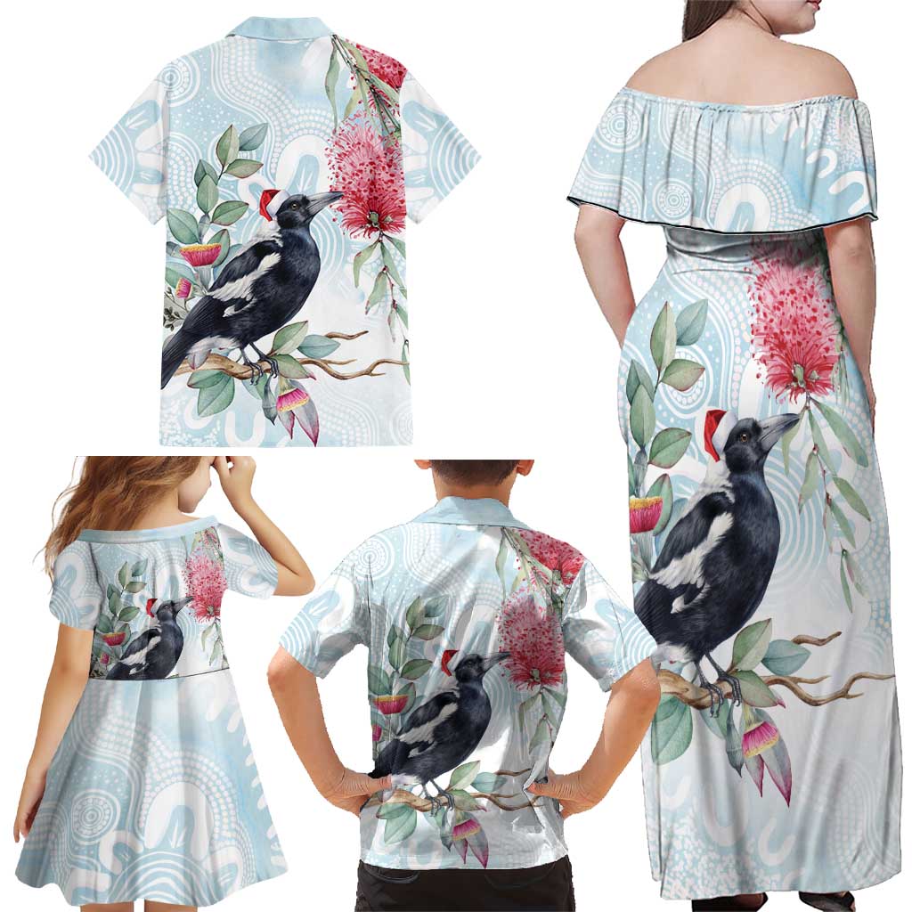 Australia Magpie Christmas Family Matching Off Shoulder Maxi Dress and Hawaiian Shirt Eucalyptus Aboriginal Watercolor Stylized - Aussie Hoodie