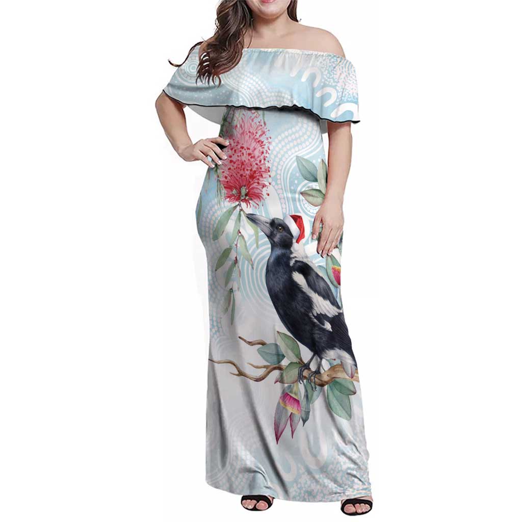 Australia Magpie Christmas Family Matching Off Shoulder Maxi Dress and Hawaiian Shirt Eucalyptus Aboriginal Watercolor Stylized - Aussie Hoodie